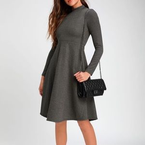 KEEP IT CLASSIC GREY MOCK NECK MIDI SKATER DRESS